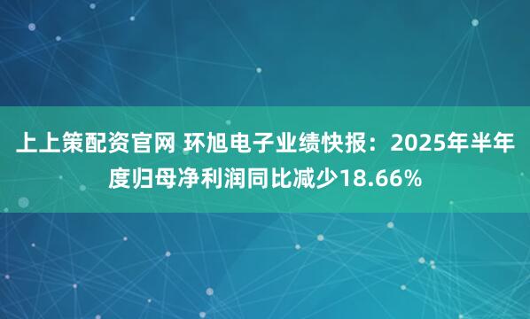 上上策配资官网 环旭电子业绩快报：2025年半年度归母净利润同比减少18.66%